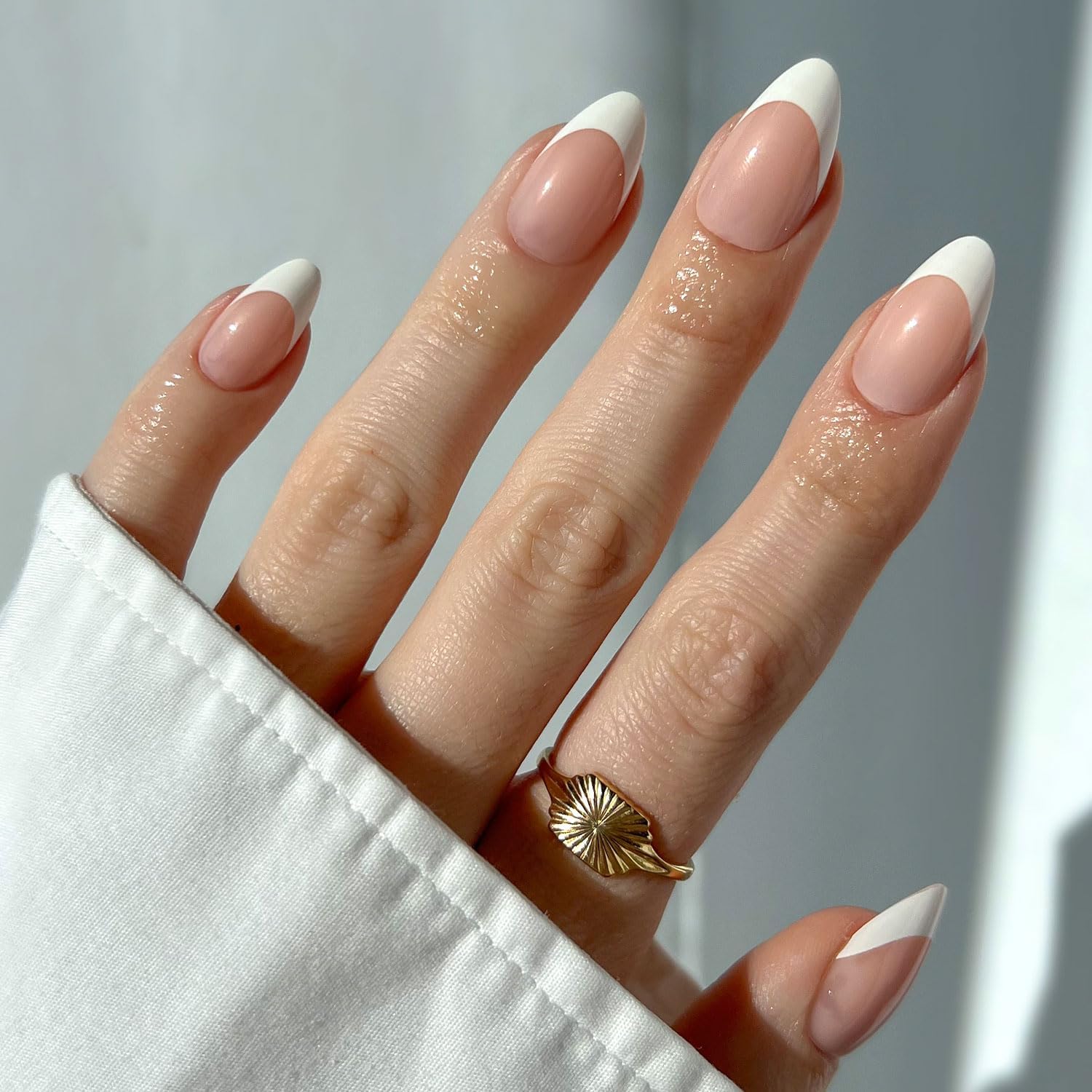 Glamnetic Press On Nails - Goal Digger | Glossy, Semi-Transparent, Short Round Nails, Reusable | 12 Sizes - 30 Nail Kit with Glue