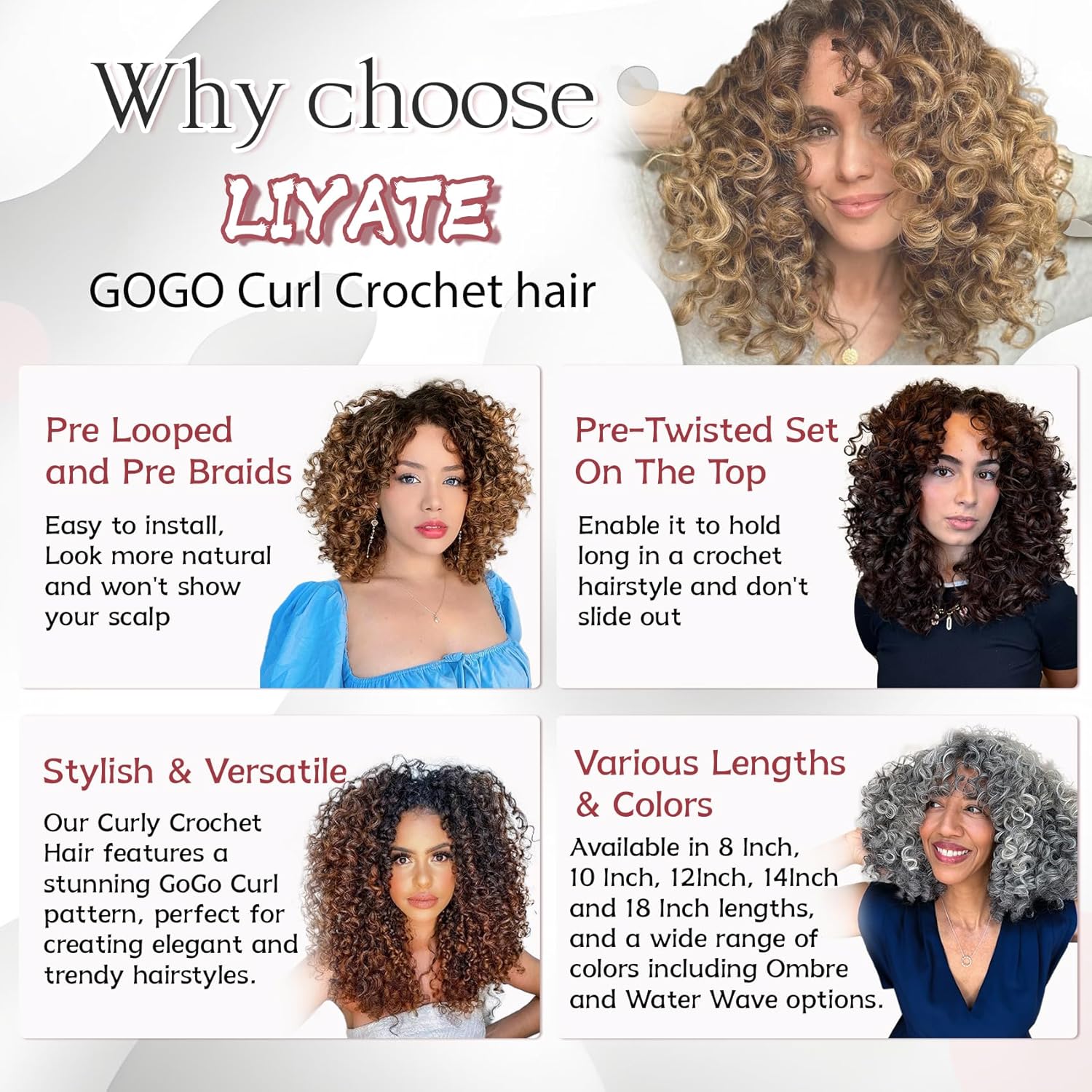 Gogo Curl Crochet Hair - 7pk 8in Pre-Twisted Synthetic Extensions (Ocean Beach Curls)