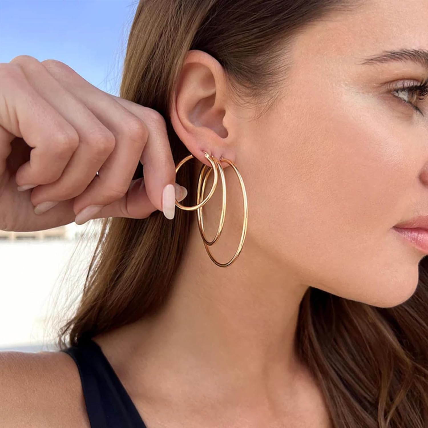 Gold Hoop Earrings Set for Women,14k Gold Plated Gold Hoops