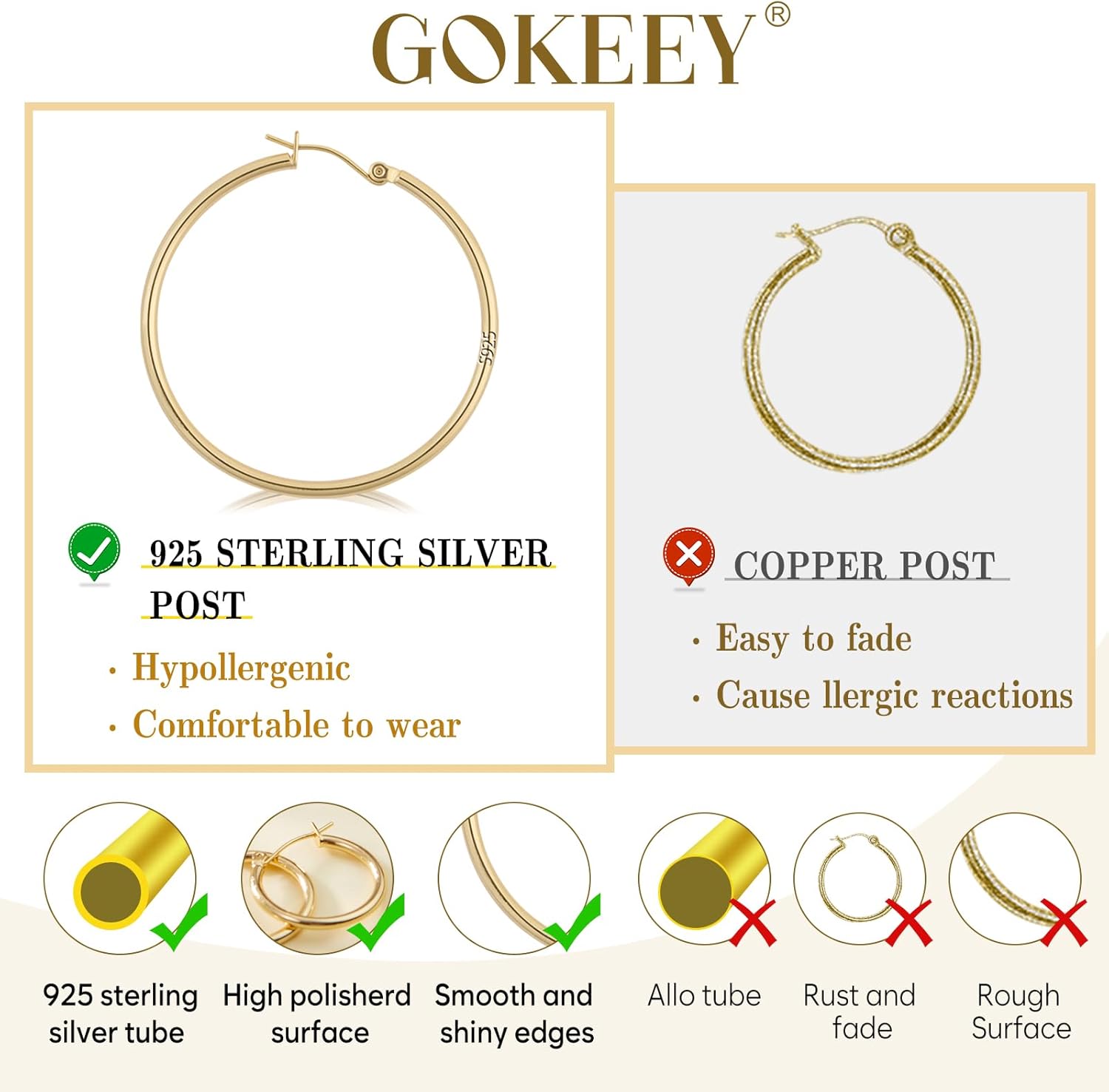 Gold Hoop Earrings Set for Women,14k Gold Plated Gold Hoops