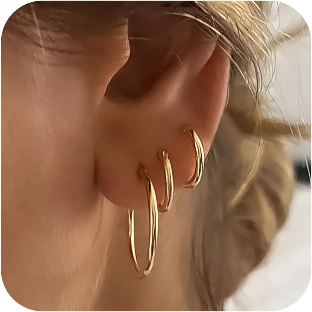 Gold Hoop Earrings Set for Women,14k Gold Plated Gold Hoops
