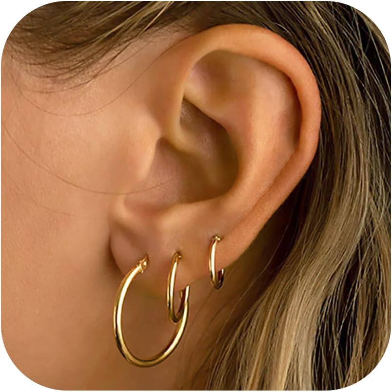 Gold Hoop Earrings Set for Women,14k Gold Plated Gold Hoops
