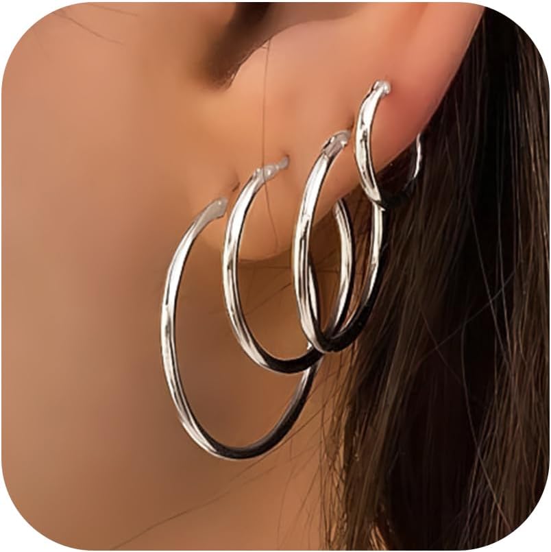 Gold Hoop Earrings Set for Women,14k Gold Plated Gold Hoops