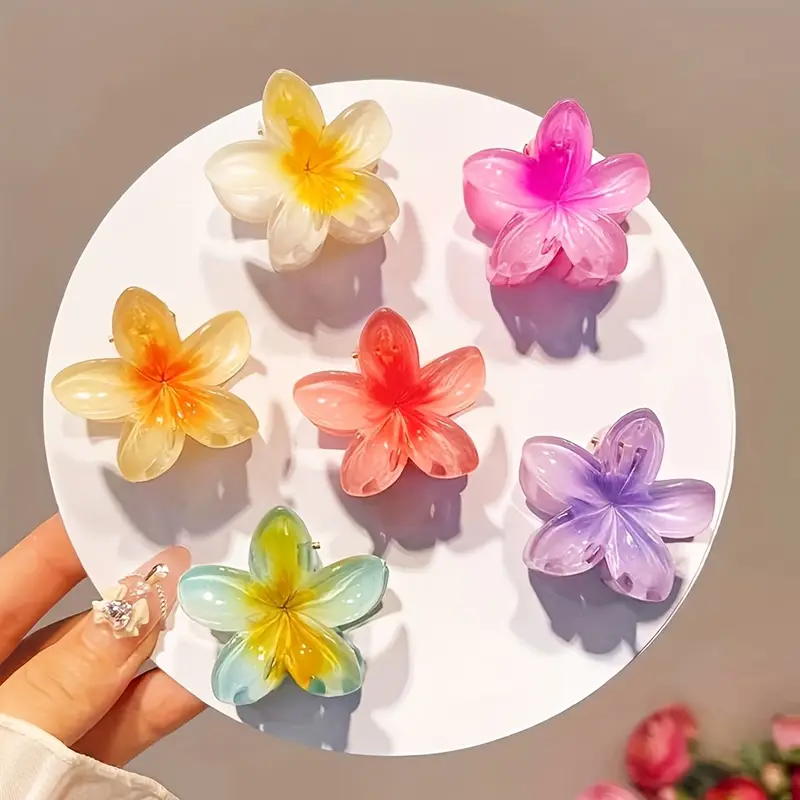 Gradient Flower Hair Clawst, Polyester Woven, Mixed Color, Pop-Culture Theme, Fashionable Casual Style, Perfect for Outings & Commuting, Ideal Gift for Young Ladies