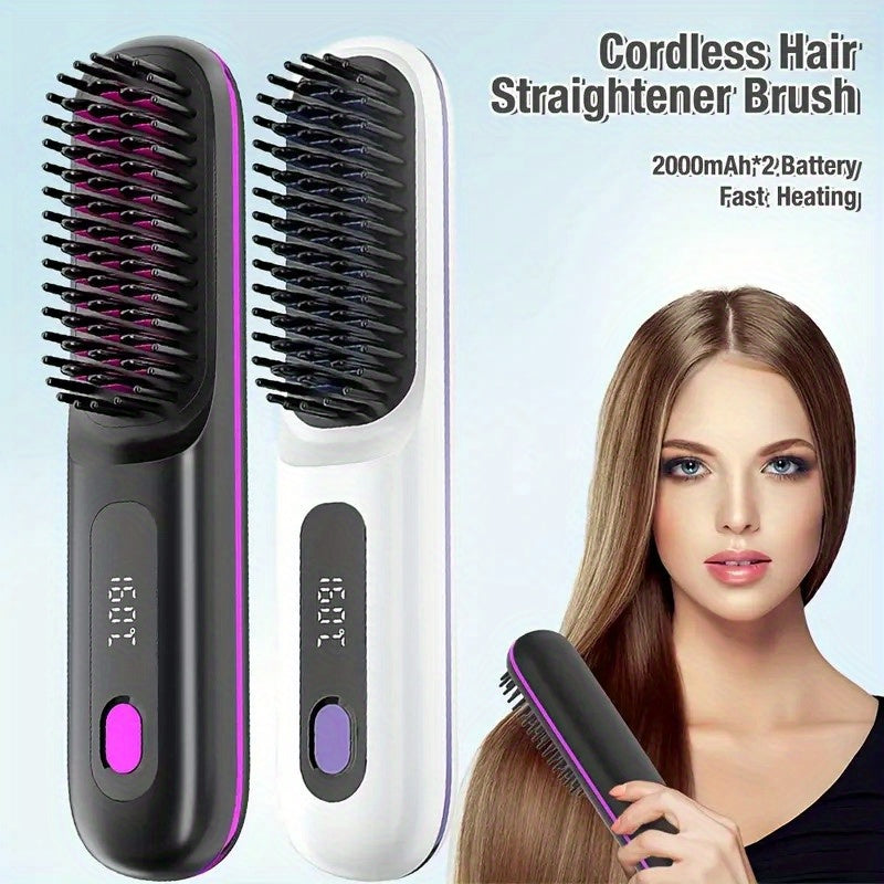 Negative Ion Wireless Hair Straightener - fast heating, lightweight, USB-C charging, burn protection, 2000mAh battery, digital display screen, suitable for all hair types