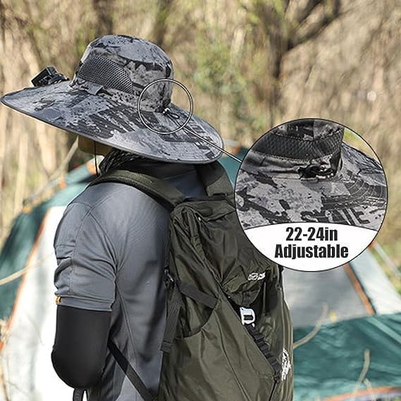 Solar-Powered Wide Brim Hat w/ USB Charging & Removable Fans for Outdoor