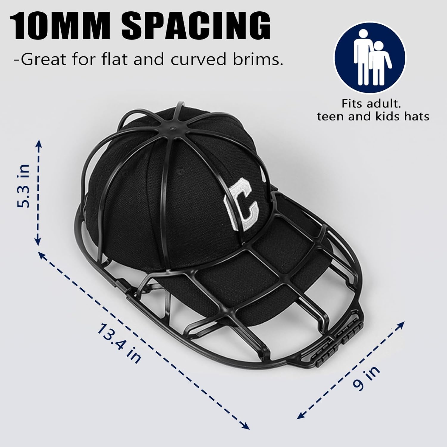 Hat Washer Cage - Universal Hat Cleaner for Washing Machine & Dishwasher - Baseball Cap Dishwasher Hat Rack Protector Organizer for Flat & Curved Hats (Black)