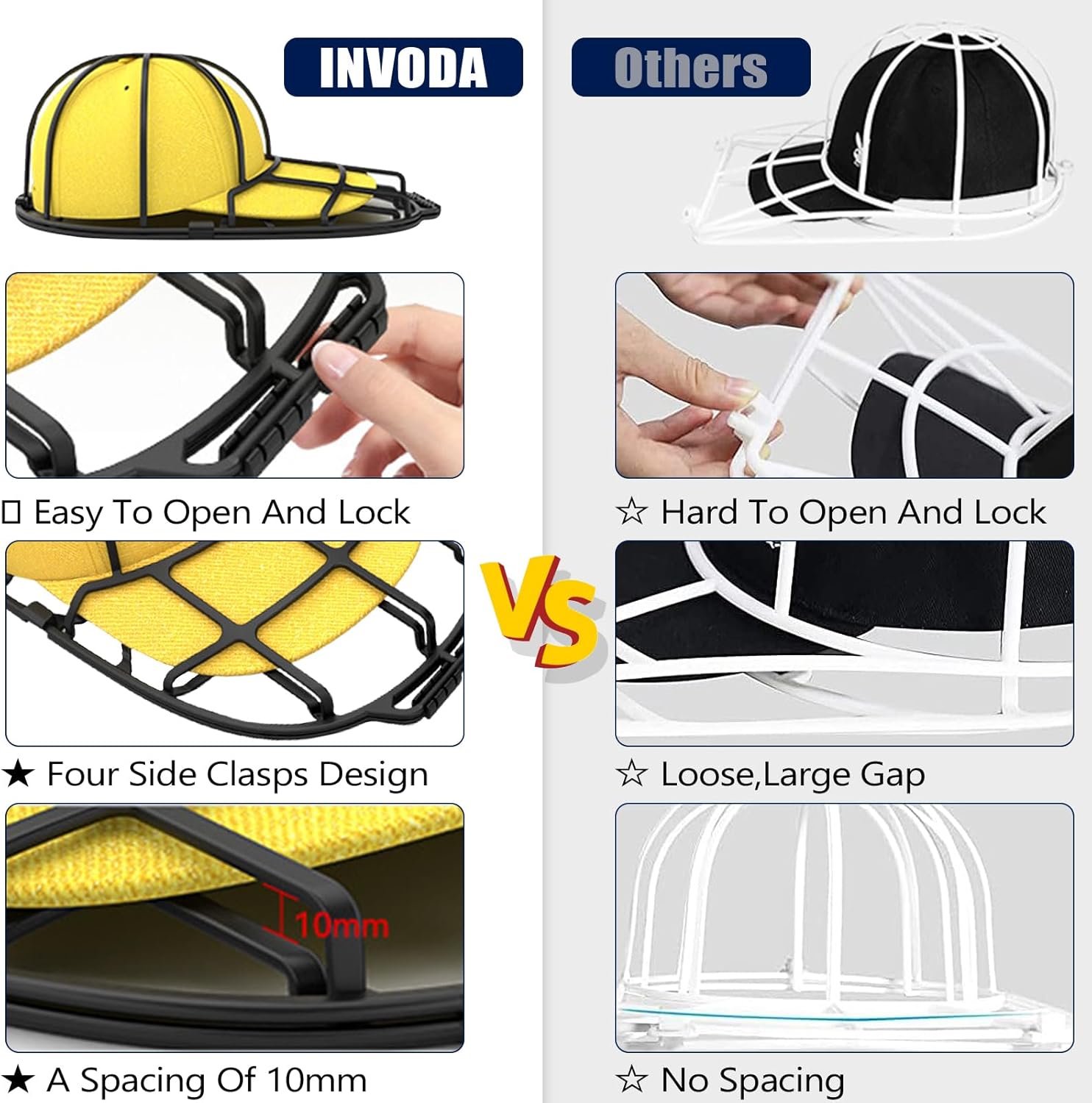 Hat Washer Cage - Universal Hat Cleaner for Washing Machine & Dishwasher - Baseball Cap Dishwasher Hat Rack Protector Organizer for Flat & Curved Hats (Black)