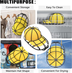 Hat Washer Cage - Universal Hat Cleaner for Washing Machine & Dishwasher - Baseball Cap Dishwasher Hat Rack Protector Organizer for Flat & Curved Hats (Black)
