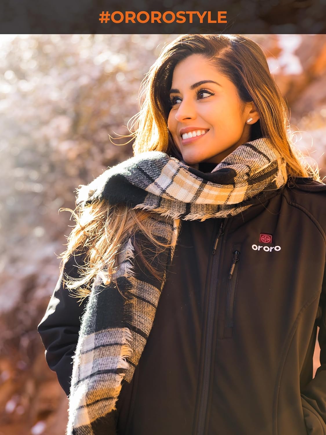 ORORO Women's Slim Fit Heated Jacket with Battery, Heated Coat with Detachable Hood (Charger Not Included)