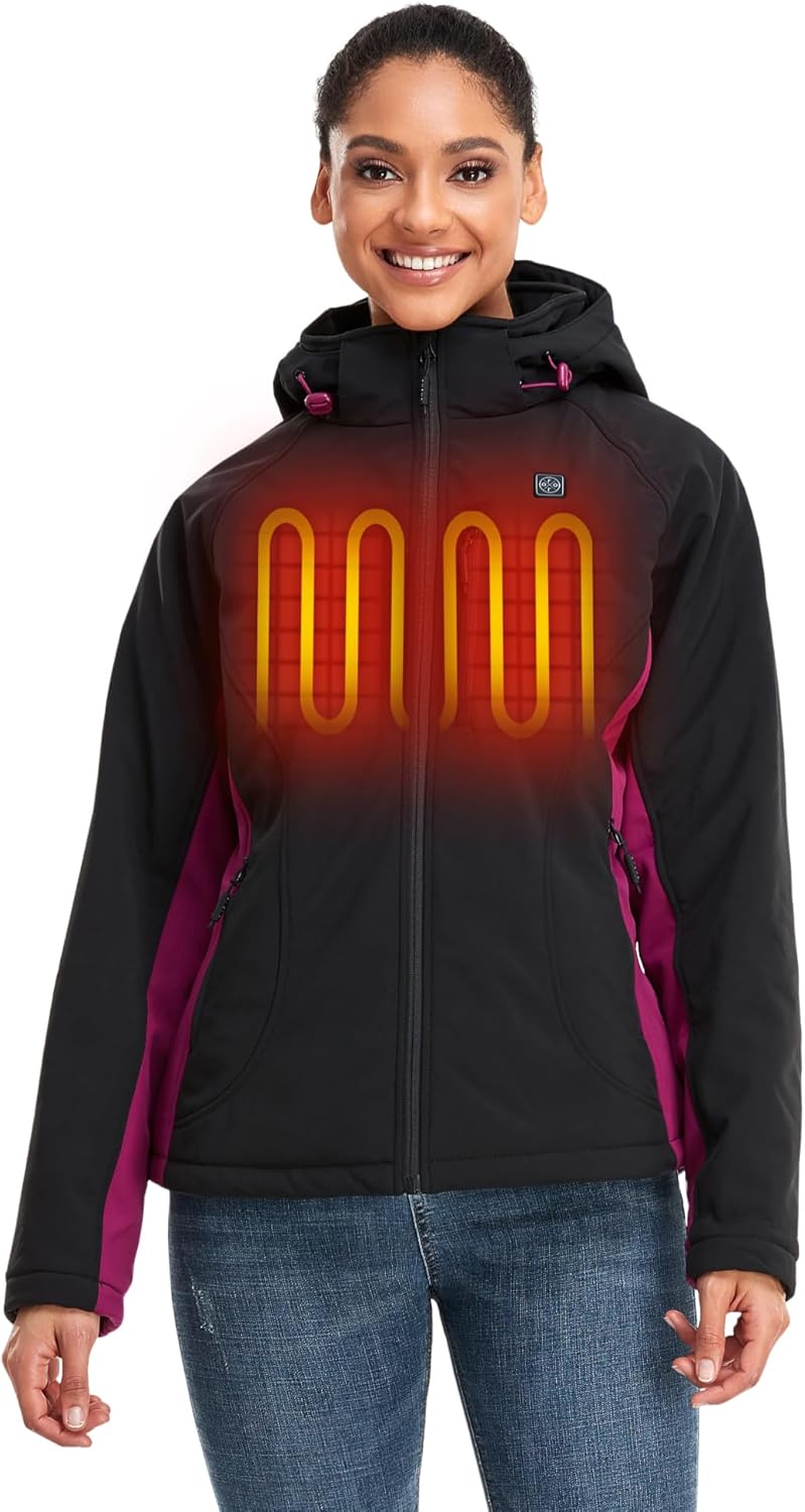 ORORO Women's Slim Fit Heated Jacket with Battery, Heated Coat with Detachable Hood (Charger Not Included)