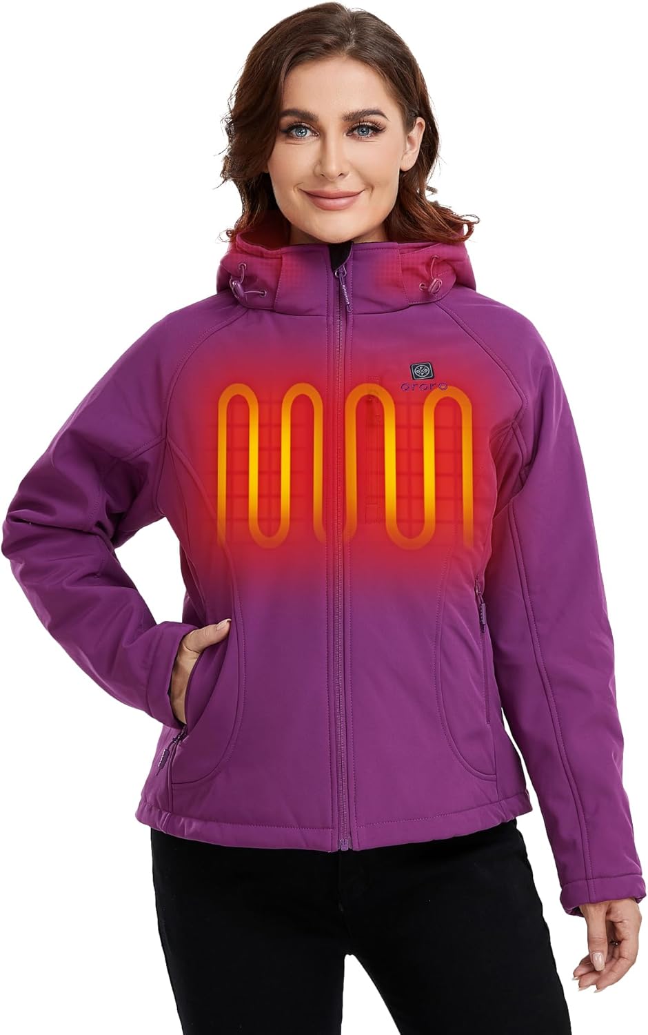 ORORO Women's Slim Fit Heated Jacket with Battery, Heated Coat with Detachable Hood (Charger Not Included)