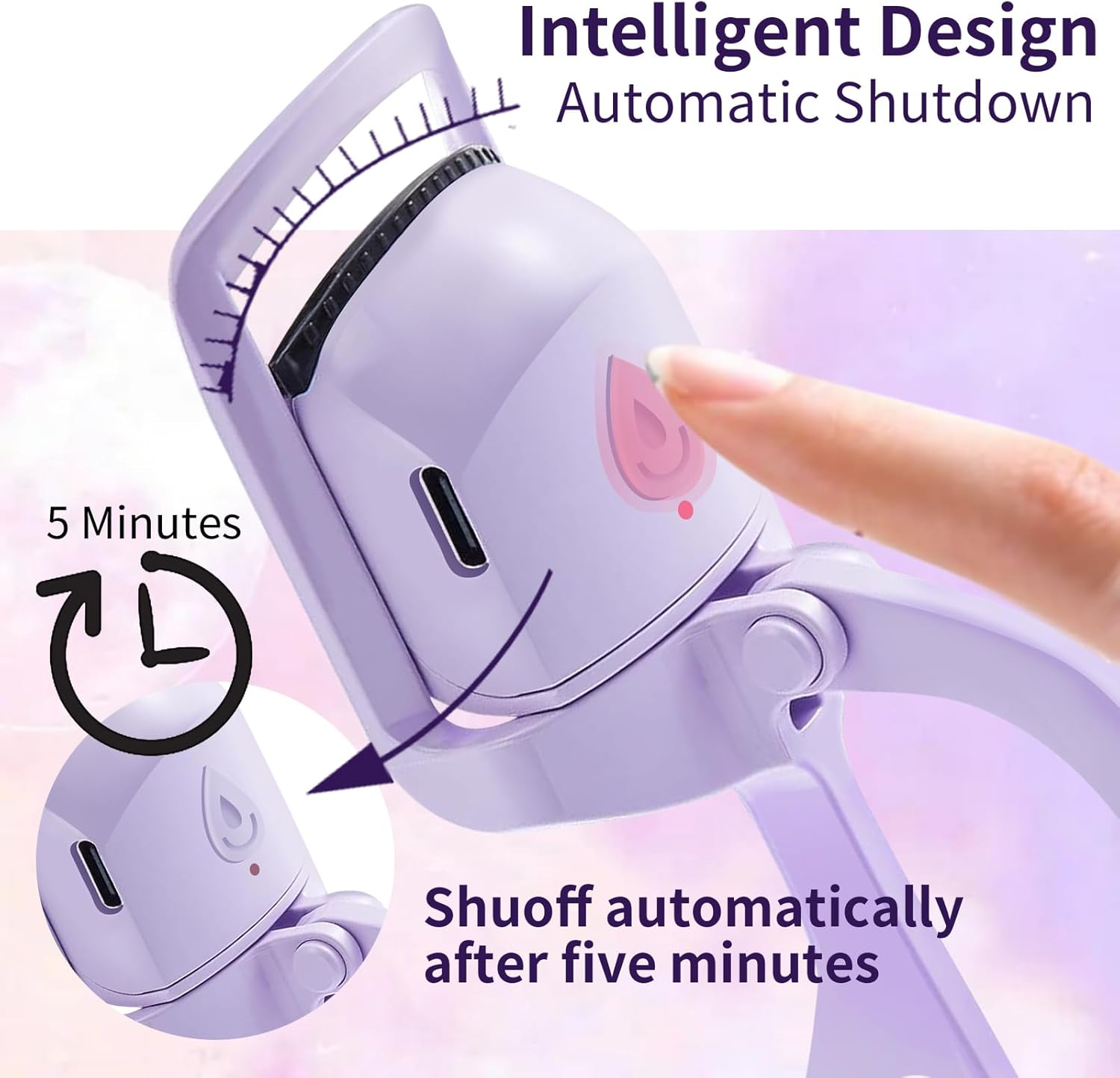 Heated Eyelash Curlers Rapid Heat-up USB Rechargeable Electric Eyelash Curler with Sensing Heating Silicone Pad