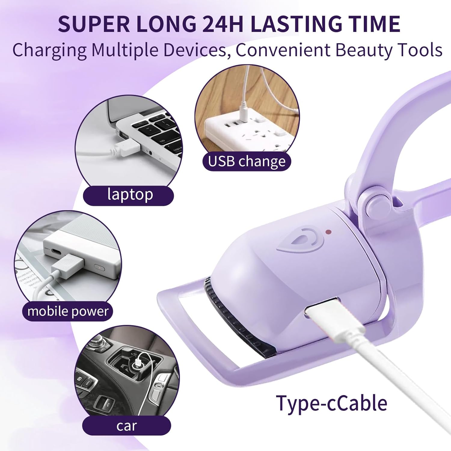 Heated Eyelash Curlers Rapid Heat-up USB Rechargeable Electric Eyelash Curler with Sensing Heating Silicone Pad