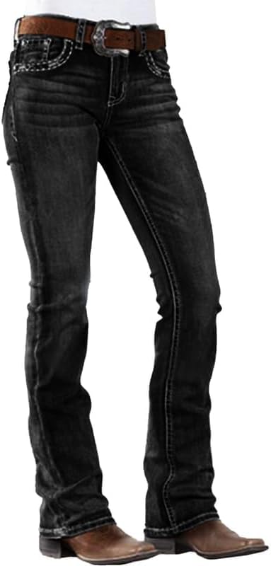 Pantalones vaqueros de mujer, pantalones vaqueros de tiro medio y corte acampanado de los años 90, pantalones vaqueros negros de alta elasticidad, pantalones de mezclilla de corte acampanado para mujer 