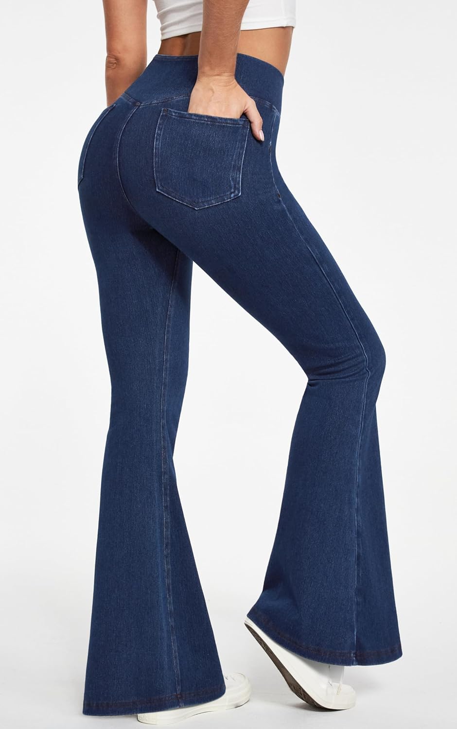 Pantalones vaqueros acampanados IUGA para mujer, de cintura alta, elásticos, acampanados, con pernera ancha y corte en V, con control del abdomen 