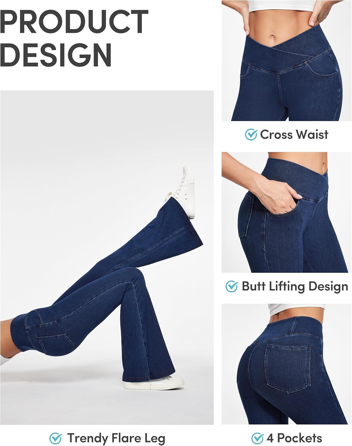 Pantalones vaqueros acampanados IUGA para mujer, de cintura alta, elásticos, acampanados, con pernera ancha y corte en V, con control del abdomen 