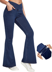 Pantalones vaqueros acampanados IUGA para mujer, de cintura alta, elásticos, acampanados, con pernera ancha y corte en V, con control del abdomen 