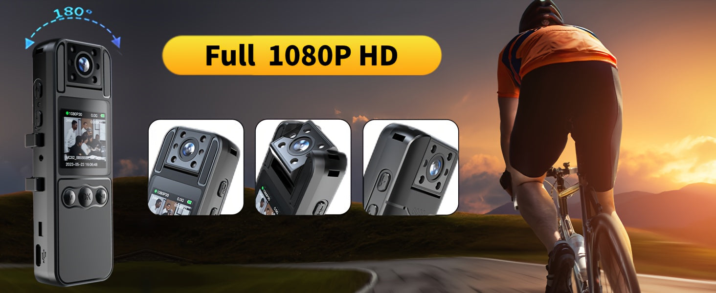 Human Body Camera—1080p HD Screen, 64GB Storage, Night Vision, 8H Battery, Instant Transmission (Home/Outdoor/Cycling)Full HD 1080P Recording: Captures high-definition video (1080P) and ultra-high-definition photos for both day and night use.  Enhanced Ni