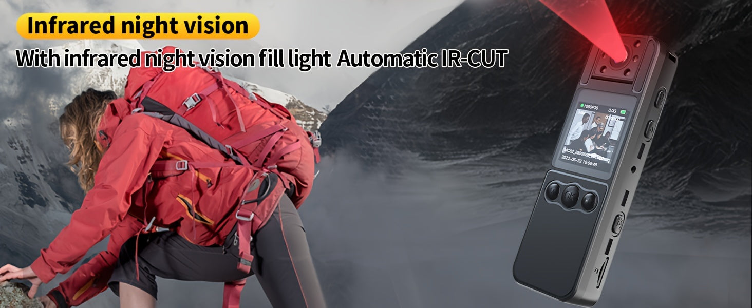 Human Body Camera—1080p HD Screen, 64GB Storage, Night Vision, 8H Battery, Instant Transmission (Home/Outdoor/Cycling)Full HD 1080P Recording: Captures high-definition video (1080P) and ultra-high-definition photos for both day and night use.  Enhanced Ni