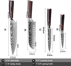 Kitchen Knife Set, Professional 4 Pcs Kitchen Chef Knife Set, Chef Knife Set with Sharp High Carbon Stainless Steel Forged Blade and Ergonomically Pakkawood Handle, Japanese Knife Set (4Pcs set)