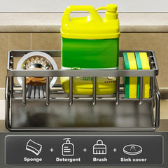 Sink Caddy with Dishcloth Rack Kitchen Sink Storage Rack Organizer Countertop Rustproof Soap Dispenser Organizers
