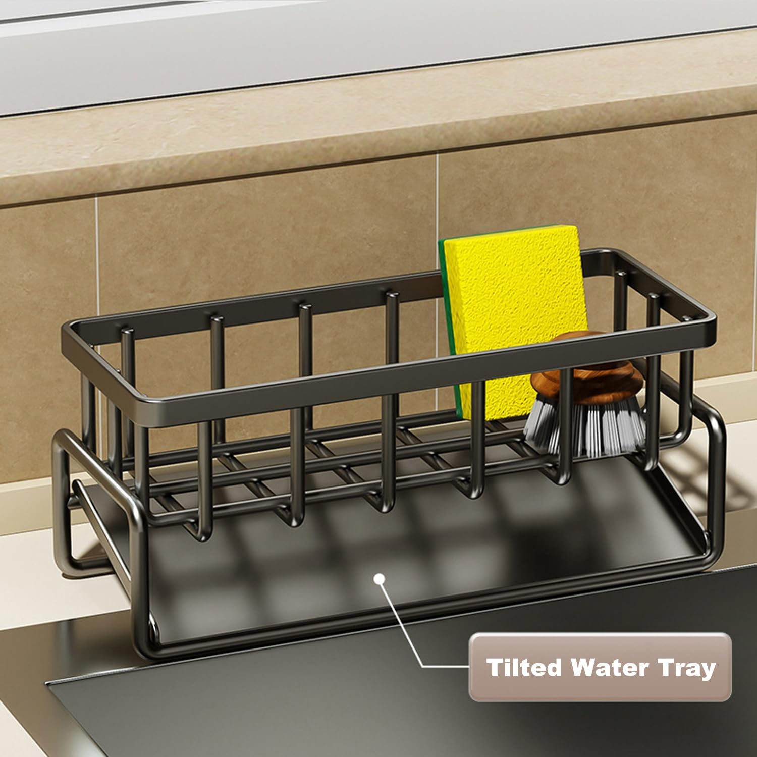 Sink Caddy with Dishcloth Rack Kitchen Sink Storage Rack Organizer Countertop Rustproof Soap Dispenser Organizers
