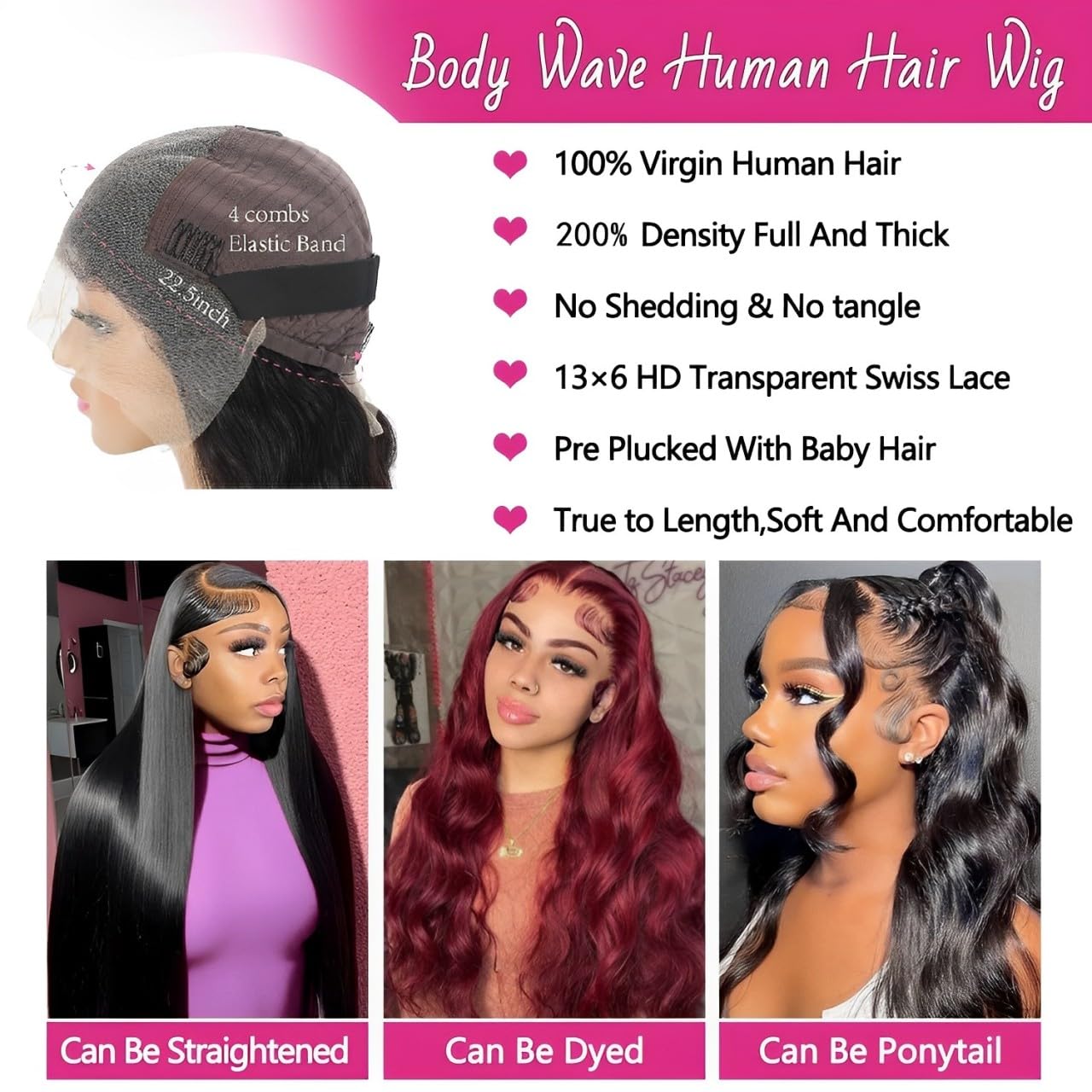30 Inch 13x6 Lace Front Wigs Human Hair 200 Density Body Wave HD Lace Front Wigs Human Hair Pre Plucked Natural Color for Women