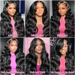 30 Inch 13x6 Lace Front Wigs Human Hair 200 Density Body Wave HD Lace Front Wigs Human Hair Pre Plucked Natural Color for Women