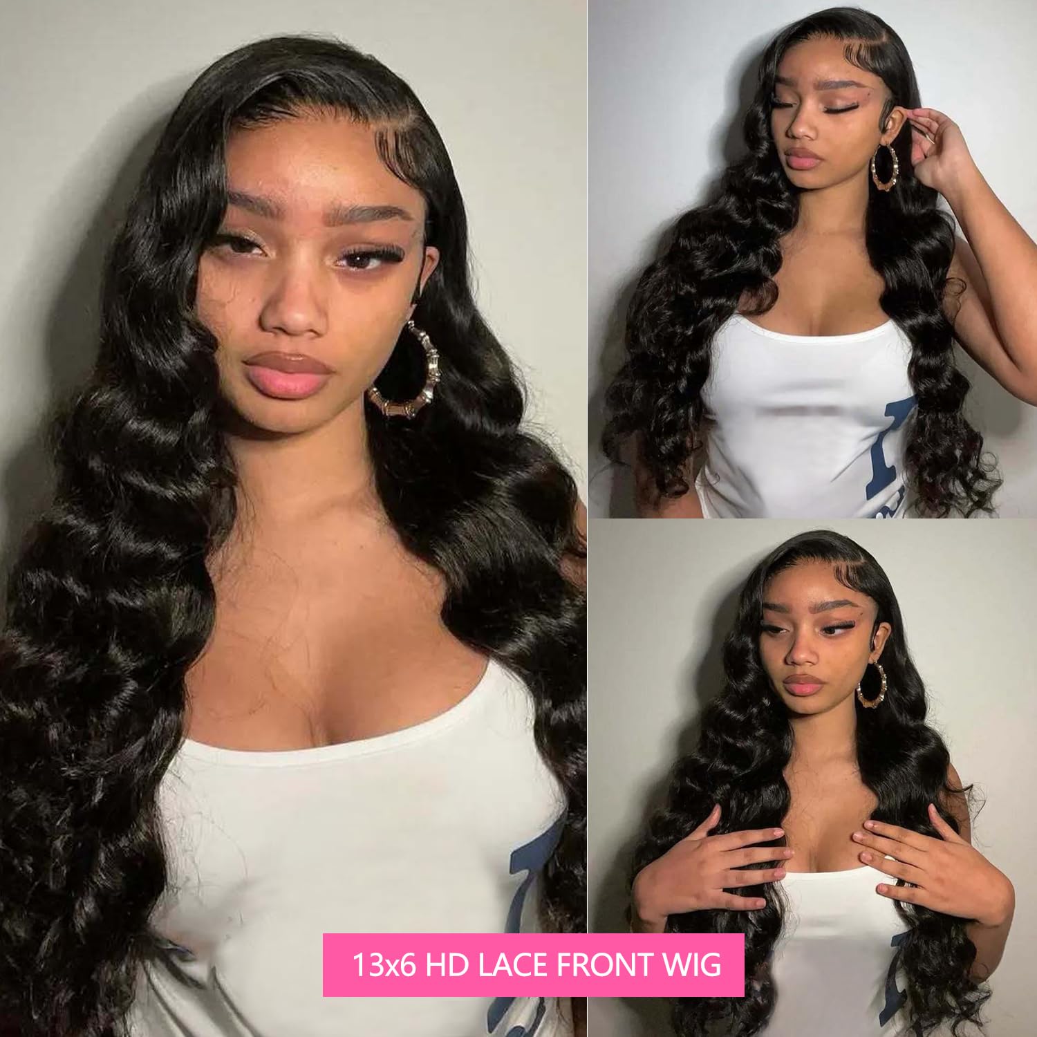 30 Inch 13x6 Lace Front Wigs Human Hair 200 Density Body Wave HD Lace Front Wigs Human Hair Pre Plucked Natural Color for Women