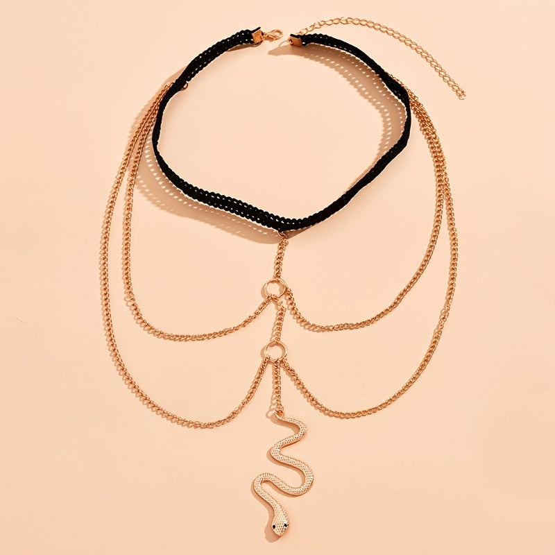 Gold multi-layer snake chain leg thigh ring sexy zinc alloy body jewelry suitable for daily and party wear