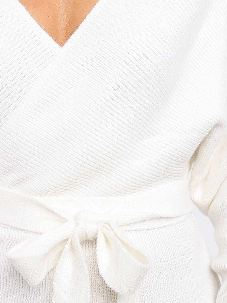 Chang Yun 女士长款超长毛衣连衣裙性感裹身蝙蝠袖 V 领开衩露背假日紧身连衣裙配腰带