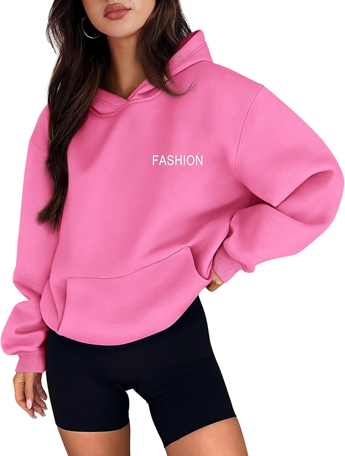 PRETTYGARDEN Sudaderas con capucha de manga larga para mujer Conjuntos de moda de otoño 2024 Sudaderas con capucha de gran tamaño sólidas Ropa con bolsillos 