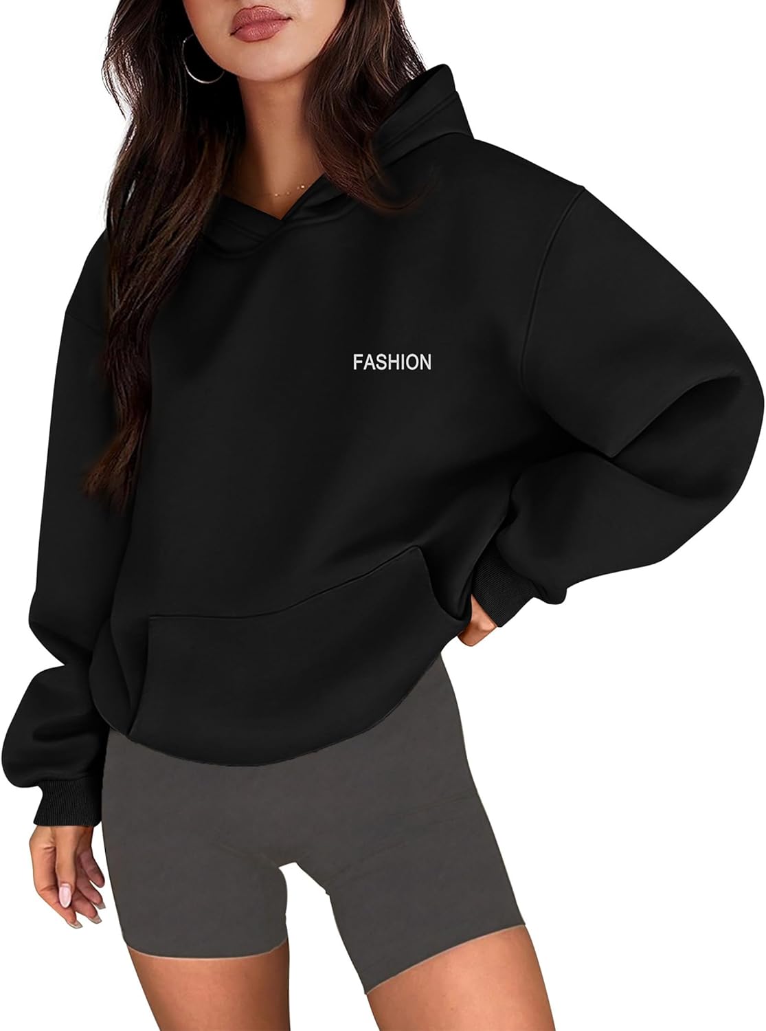 PRETTYGARDEN Sudaderas con capucha de manga larga para mujer Conjuntos de moda de otoño 2024 Sudaderas con capucha de gran tamaño sólidas Ropa con bolsillos 