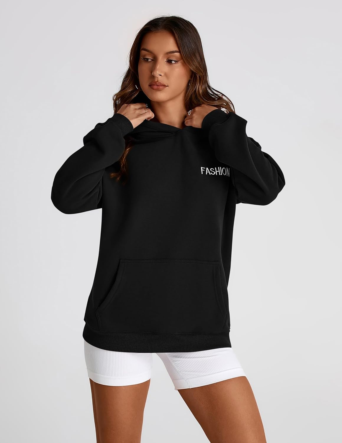 PRETTYGARDEN Sudaderas con capucha de manga larga para mujer Conjuntos de moda de otoño 2024 Sudaderas con capucha de gran tamaño sólidas Ropa con bolsillos 