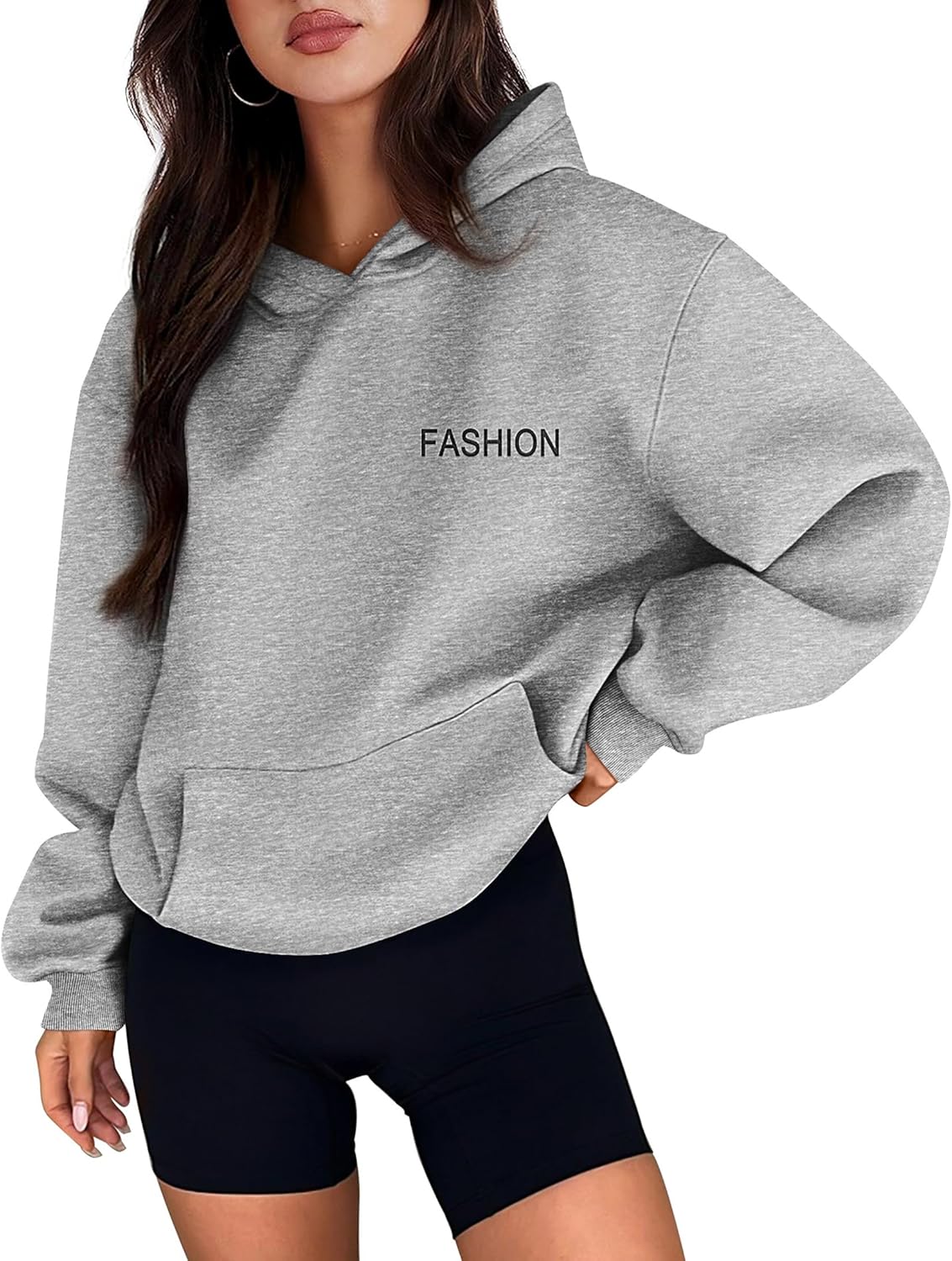 PRETTYGARDEN Sudaderas con capucha de manga larga para mujer Conjuntos de moda de otoño 2024 Sudaderas con capucha de gran tamaño sólidas Ropa con bolsillos 