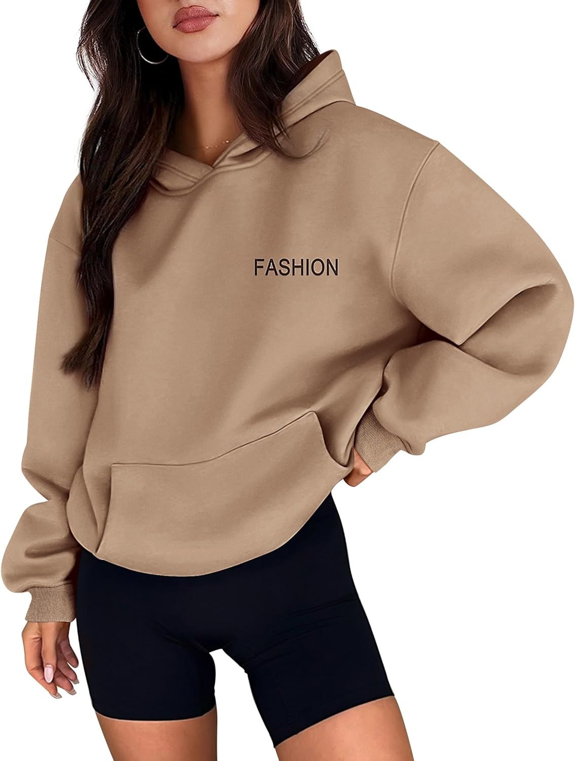 PRETTYGARDEN Sudaderas con capucha de manga larga para mujer Conjuntos de moda de otoño 2024 Sudaderas con capucha de gran tamaño sólidas Ropa con bolsillos 