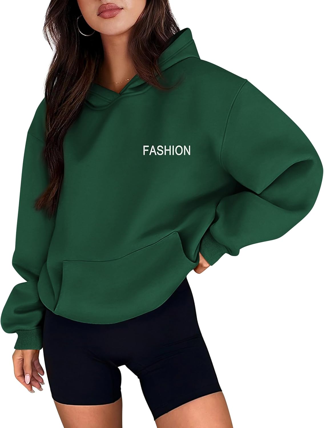 PRETTYGARDEN Sudaderas con capucha de manga larga para mujer Conjuntos de moda de otoño 2024 Sudaderas con capucha de gran tamaño sólidas Ropa con bolsillos 