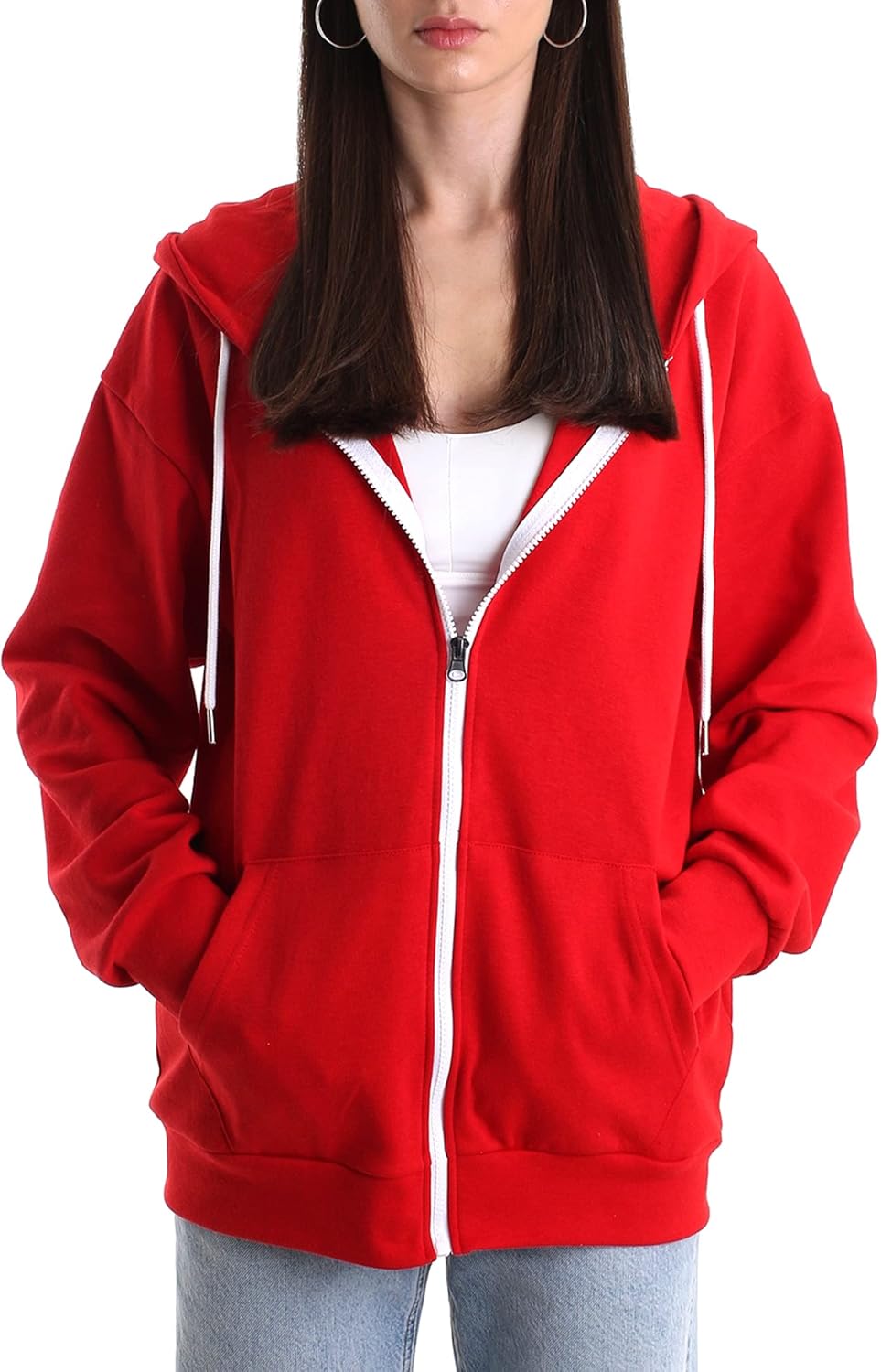 Sudadera con capucha informal de gran tamaño con cremallera completa para mujer Sudadera ligera de manga larga Chaqueta informal con bolsillo 