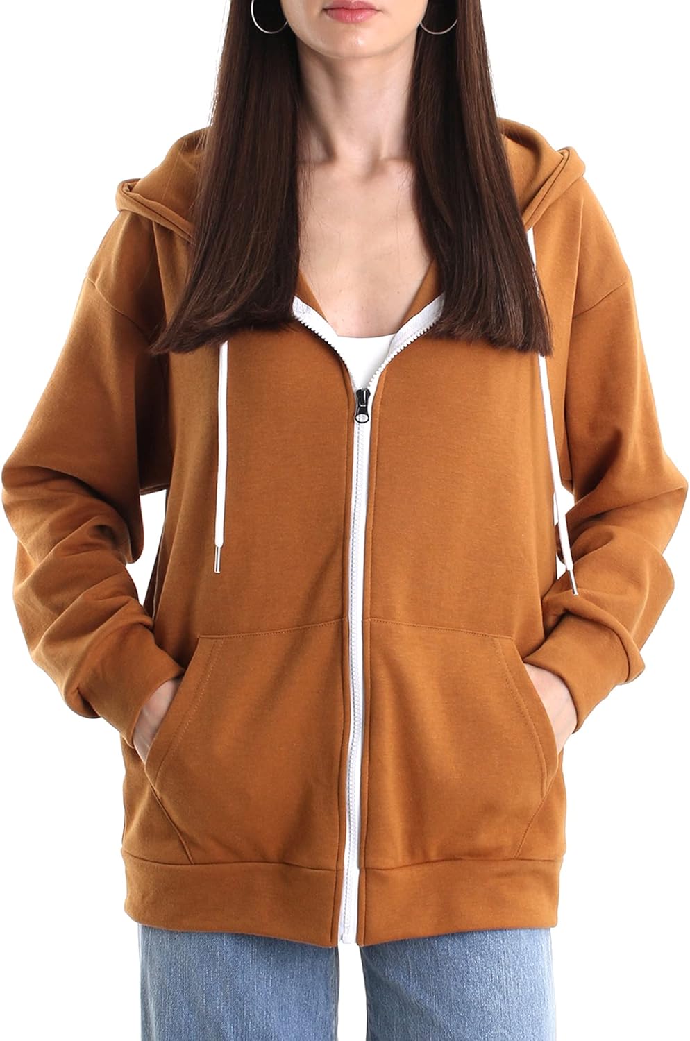 Sudadera con capucha informal de gran tamaño con cremallera completa para mujer Sudadera ligera de manga larga Chaqueta informal con bolsillo 