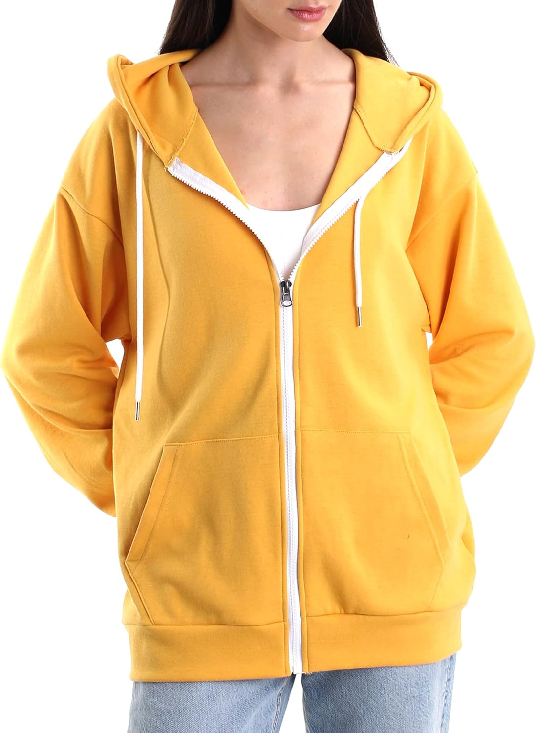 Sudadera con capucha informal de gran tamaño con cremallera completa para mujer Sudadera ligera de manga larga Chaqueta informal con bolsillo 