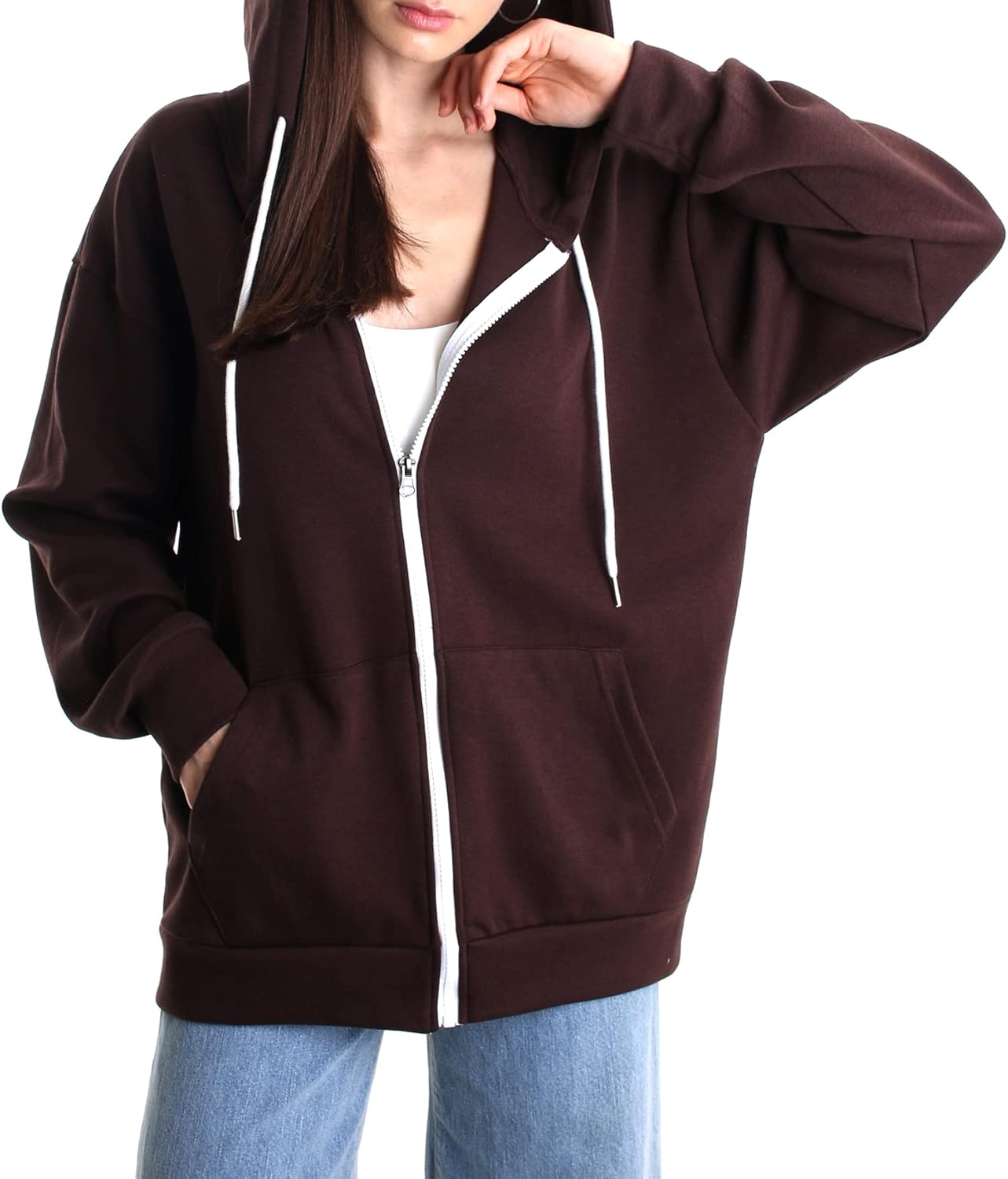 Sudadera con capucha informal de gran tamaño con cremallera completa para mujer Sudadera ligera de manga larga Chaqueta informal con bolsillo 
