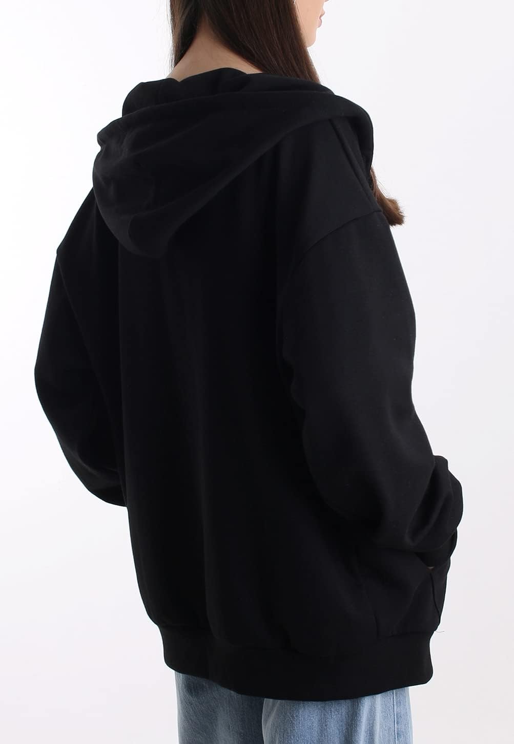 Sudadera con capucha informal de gran tamaño con cremallera completa para mujer Sudadera ligera de manga larga Chaqueta informal con bolsillo 