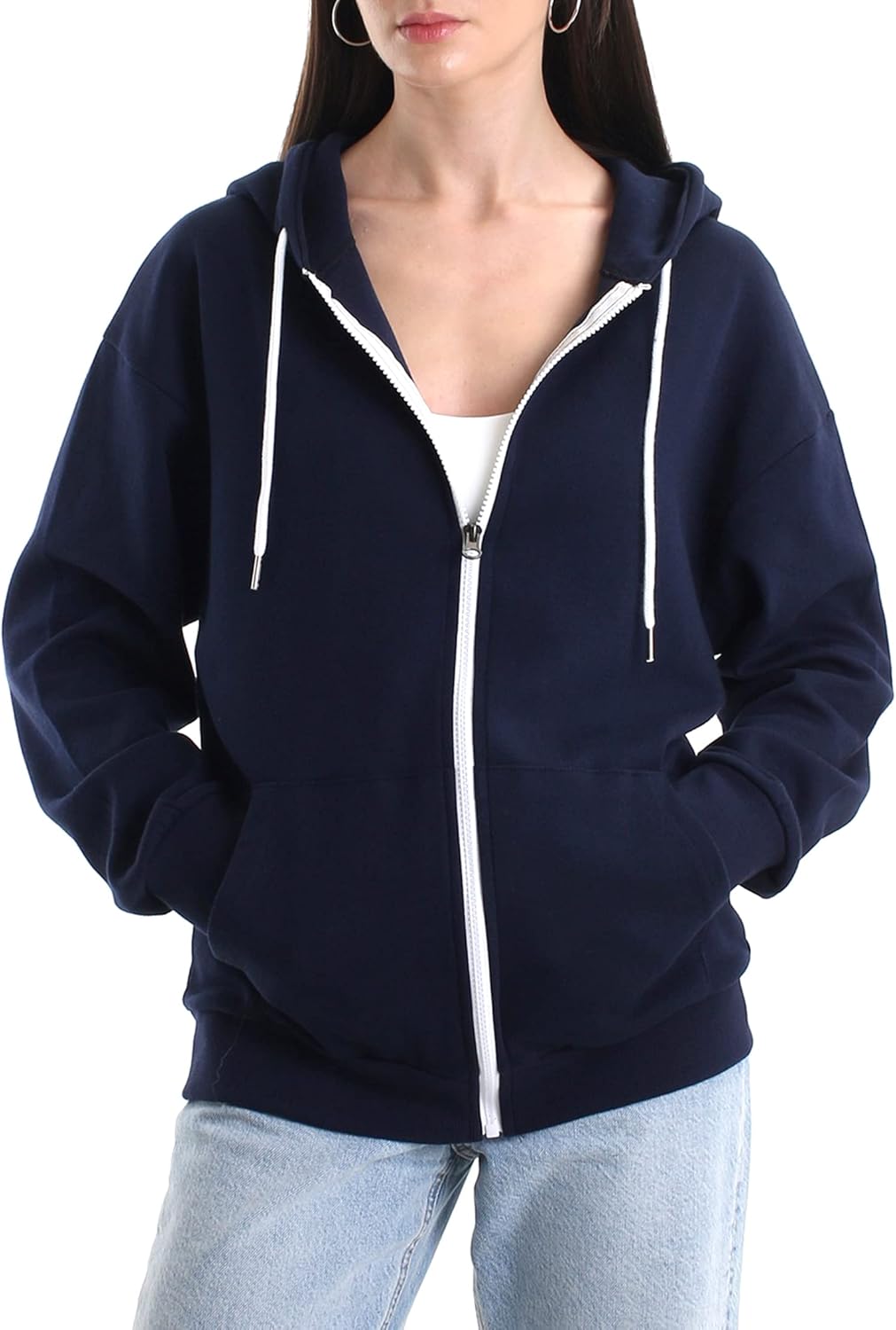 Sudadera con capucha informal de gran tamaño con cremallera completa para mujer Sudadera ligera de manga larga Chaqueta informal con bolsillo 
