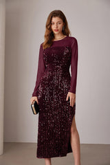 Vestido formal de cóctel de terciopelo de manga larga con lentejuelas y brillo para mujer de GRACE KARIN 
