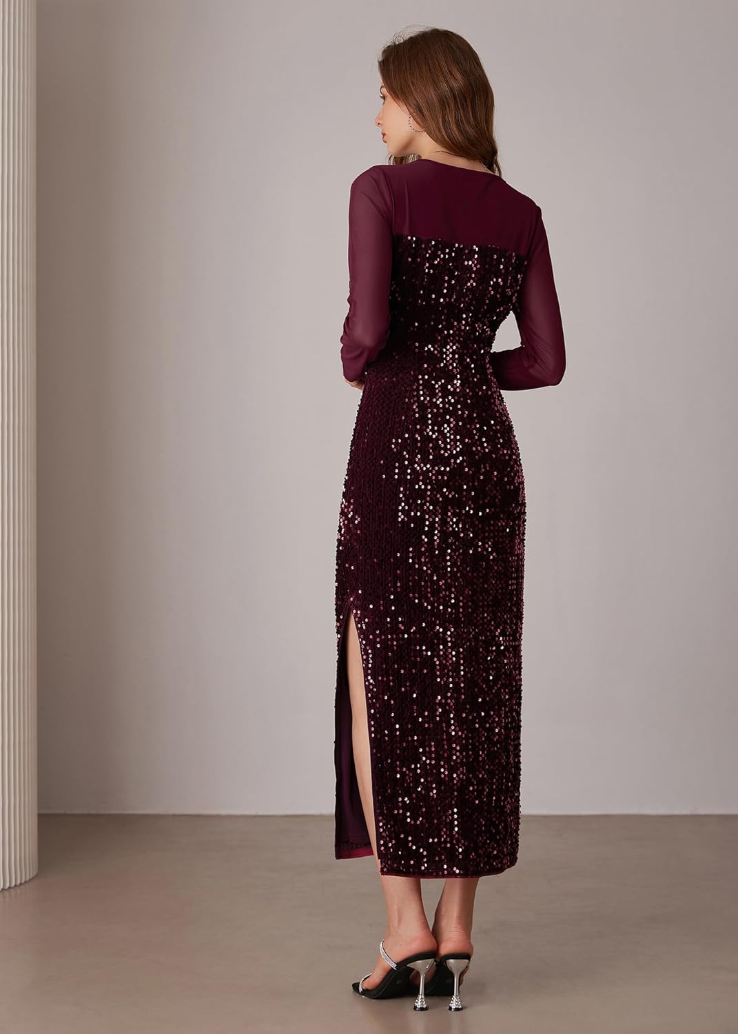 Vestido formal de cóctel de terciopelo de manga larga con lentejuelas y brillo para mujer de GRACE KARIN 
