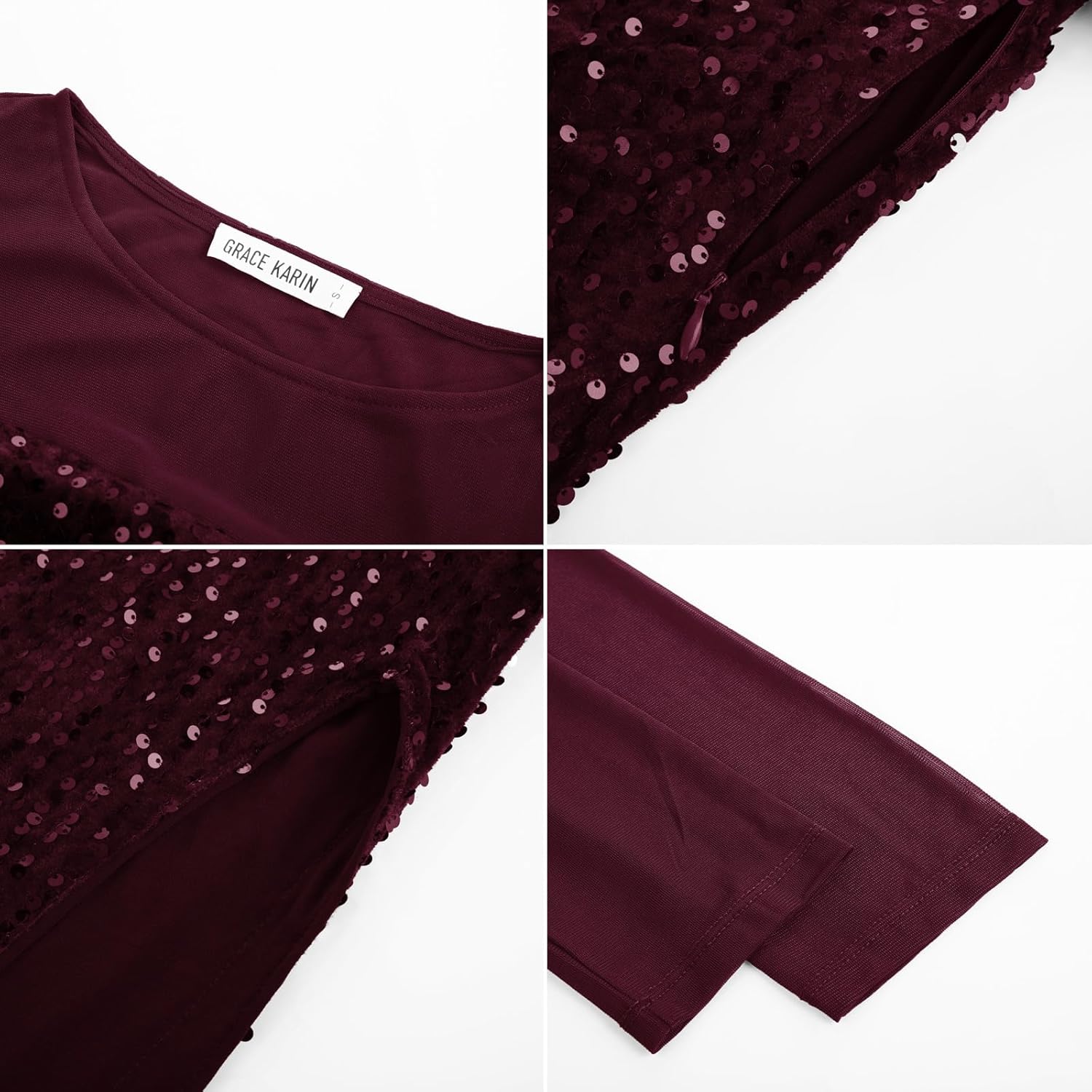 Vestido formal de cóctel de terciopelo de manga larga con lentejuelas y brillo para mujer de GRACE KARIN 