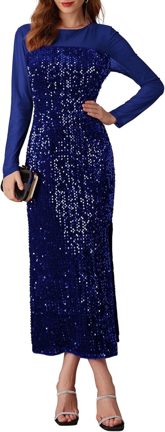 Vestido formal de cóctel de terciopelo de manga larga con lentejuelas y brillo para mujer de GRACE KARIN 