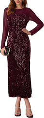 Vestido formal de cóctel de terciopelo de manga larga con lentejuelas y brillo para mujer de GRACE KARIN 