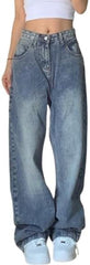 EMMIOL Jeans de mezclilla para mujer, pantalones vaqueros de pierna ancha, pantalones vaqueros holgados de cintura baja para mujer, pantalones vaqueros holgados tipo boyfriend, pantalones vaqueros Y2K 90S 
